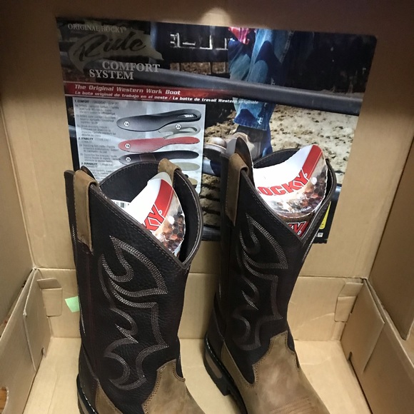 Leather western style Rocky mens boots, size 9 (never worn) - Picture 2 of 6